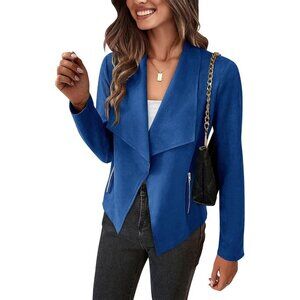 Women's Blue PRETTYGARDEN Faux Suede Jackets Fashion Fall Clothes Long Sleeve